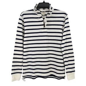 J.Crew Crewcuts 1/4 Zip Shirt Boys Size 14 Preppy Nautical Stripe Navy Blue